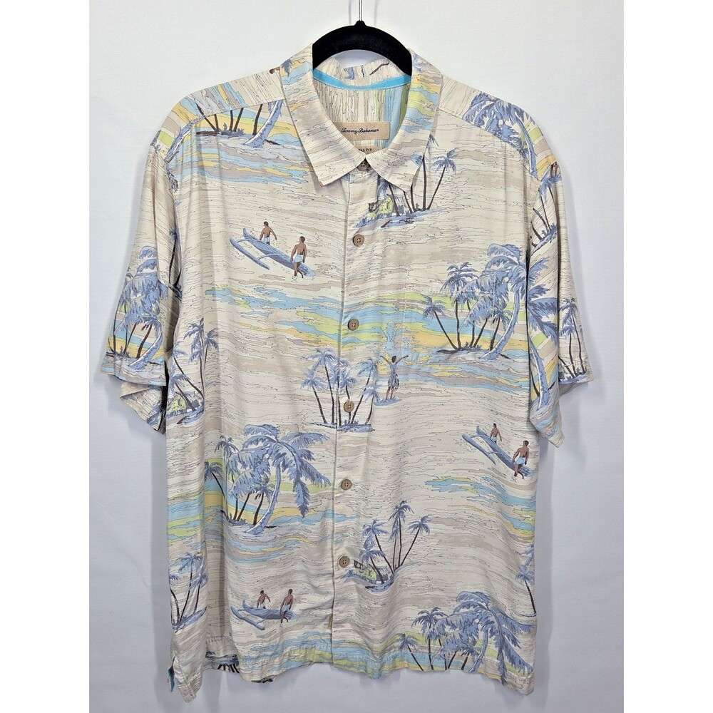 Tommy Bahama Silk Hawaiian Camp Island Surf Shirt XL Netflix Reptile Tropical